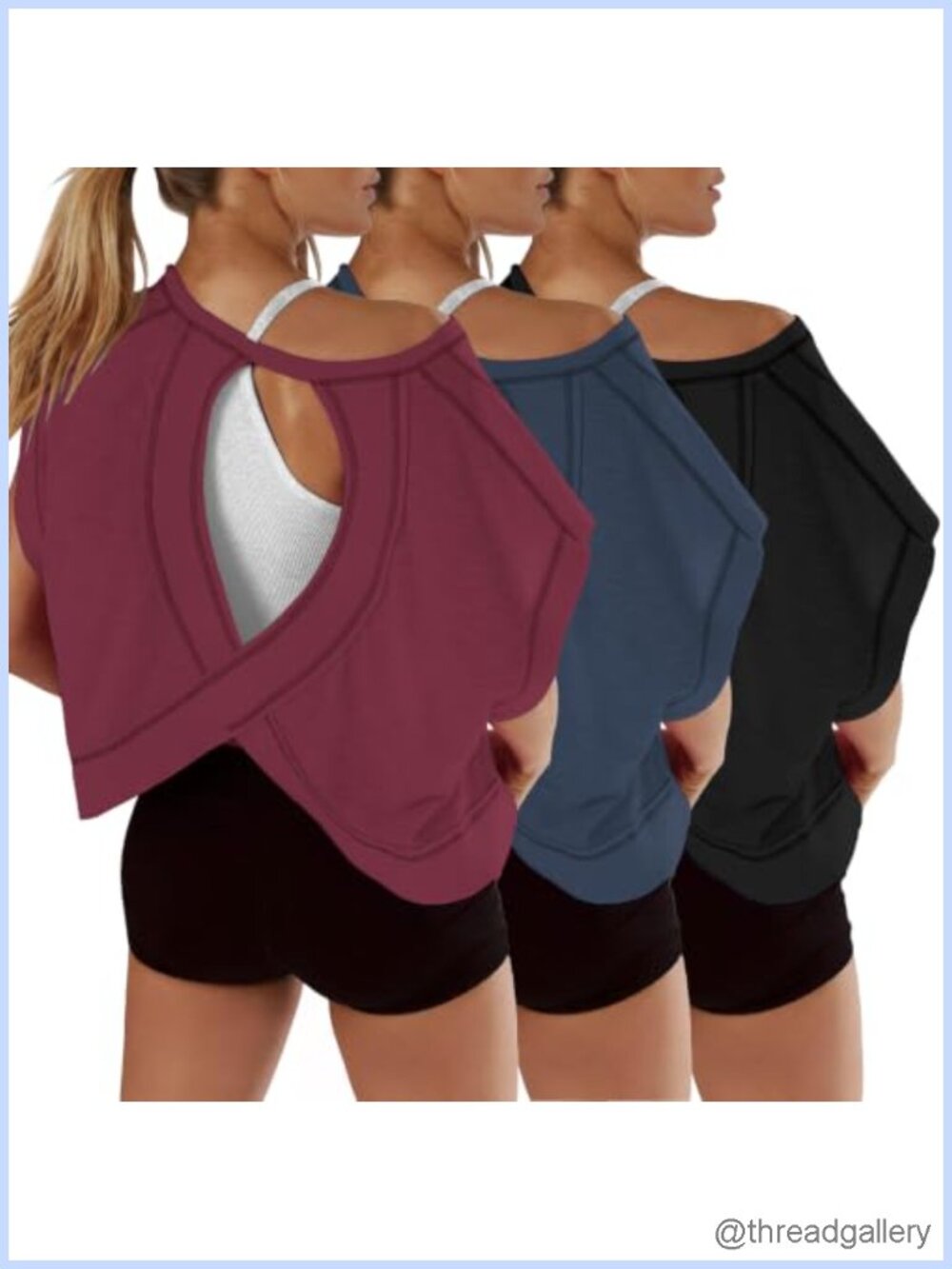 3 Pack Open Back Short Sleeve Athletic Tops for Women - Workout Yoga Running
